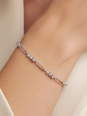 Diamond Chain Bracelet, 1.60 CTW  925 Sterling Silver| GRA Certification Moiss.